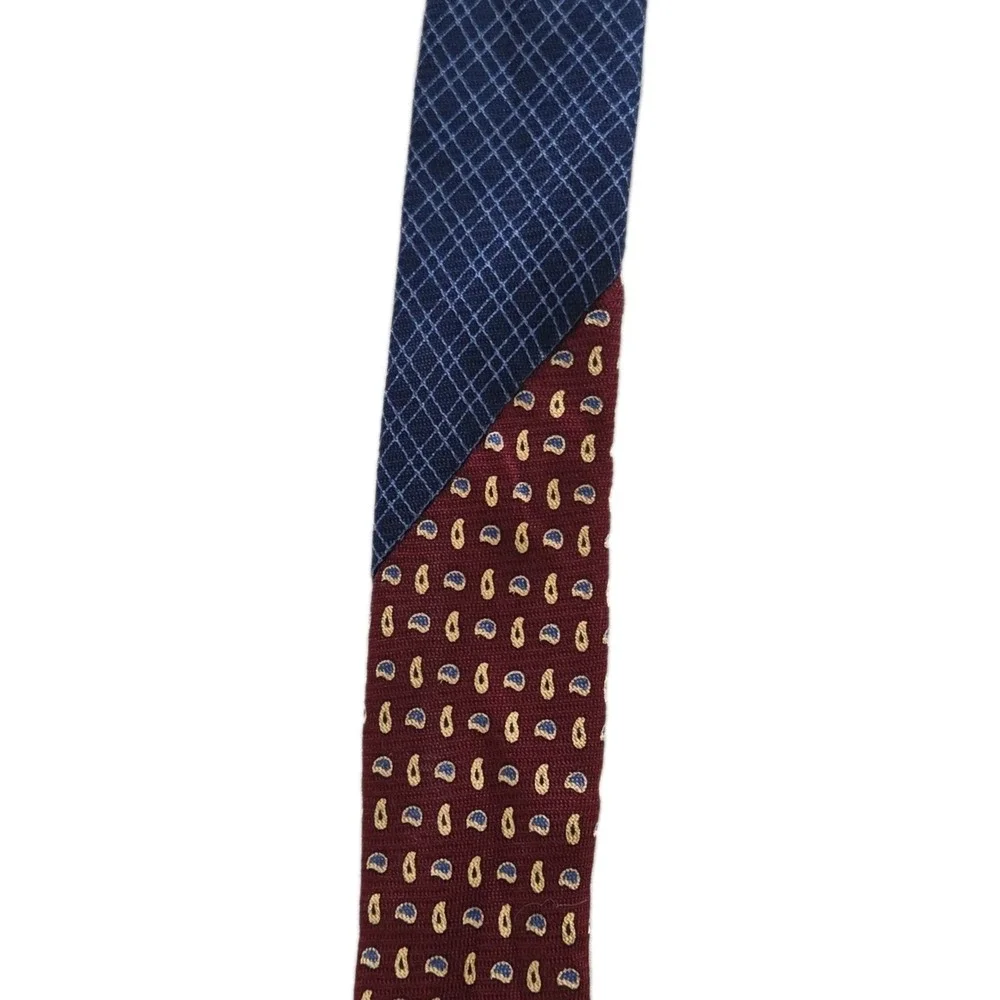 Men's Tommy Hilfiger 100% Silk Tie Vintage Red Navy Plaid Woven Classic Made USA